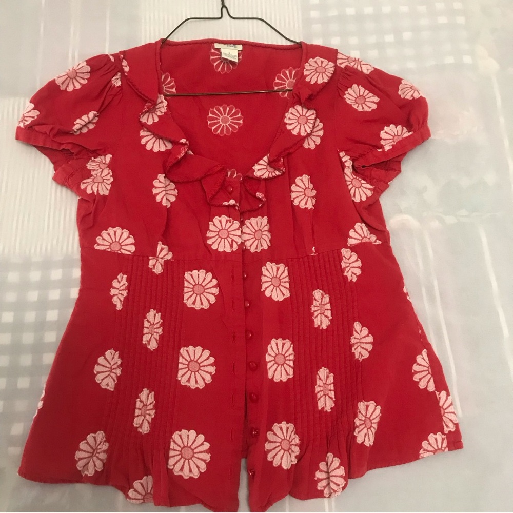 Anthropologie Fluttern Red Dotted Summer Top